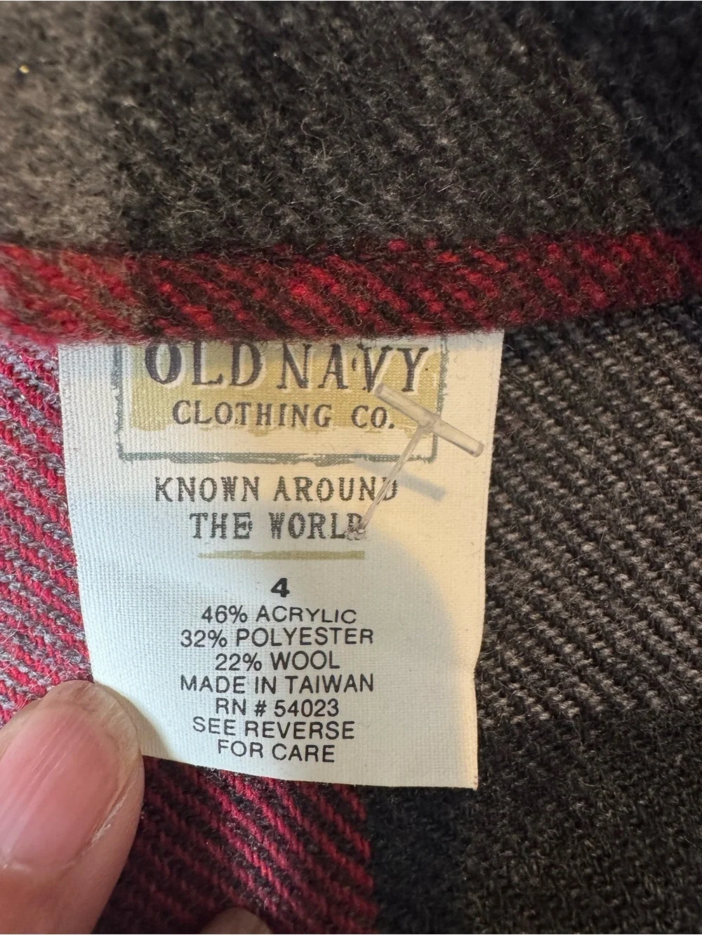 Vintage Old Navy Plaid Wool Blend Wrap Midi Skirt Size 4 Red Gray Black